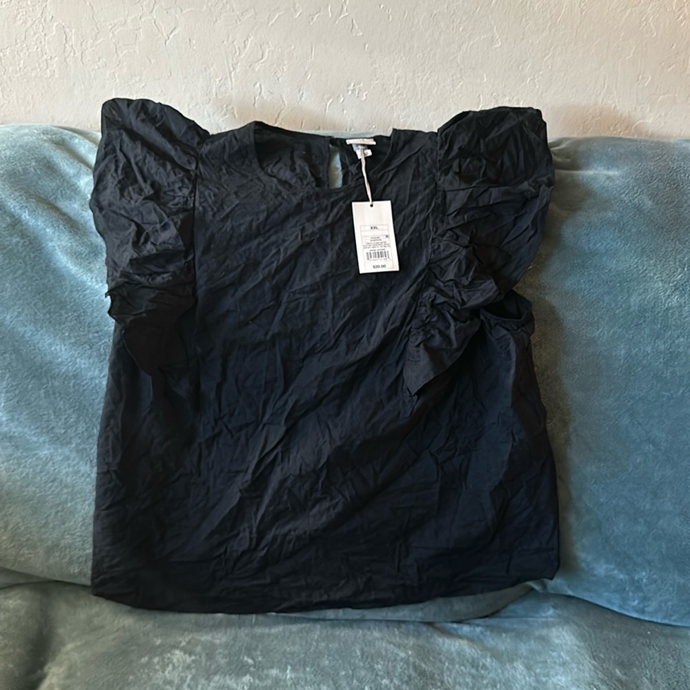 A New Day XXL black top tank style with ruffled sleeves New